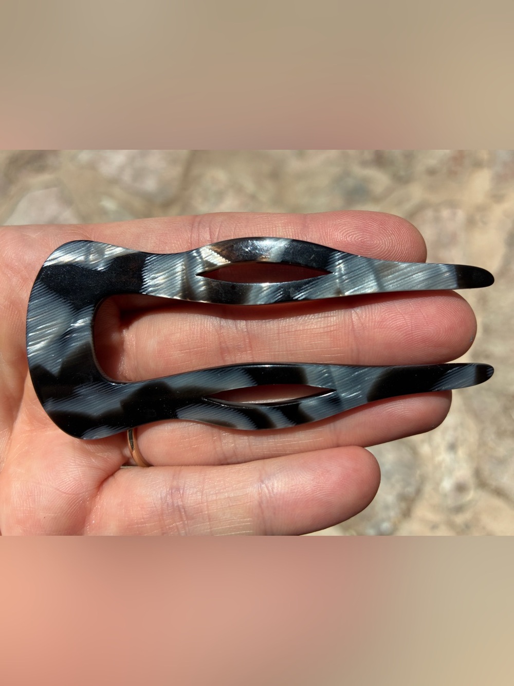 Black & Silver Cut Out Wide French Chignon Hair Fork - Stylish Hair Accessory